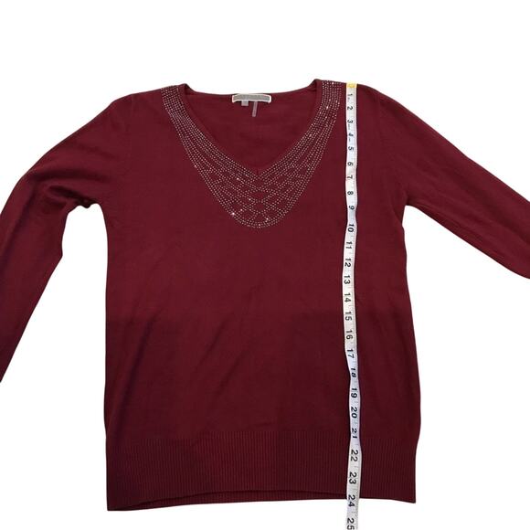 Liquid by Sioni burgundy studded jewel v neck wool blend sweater size small - Picture 3 of 6